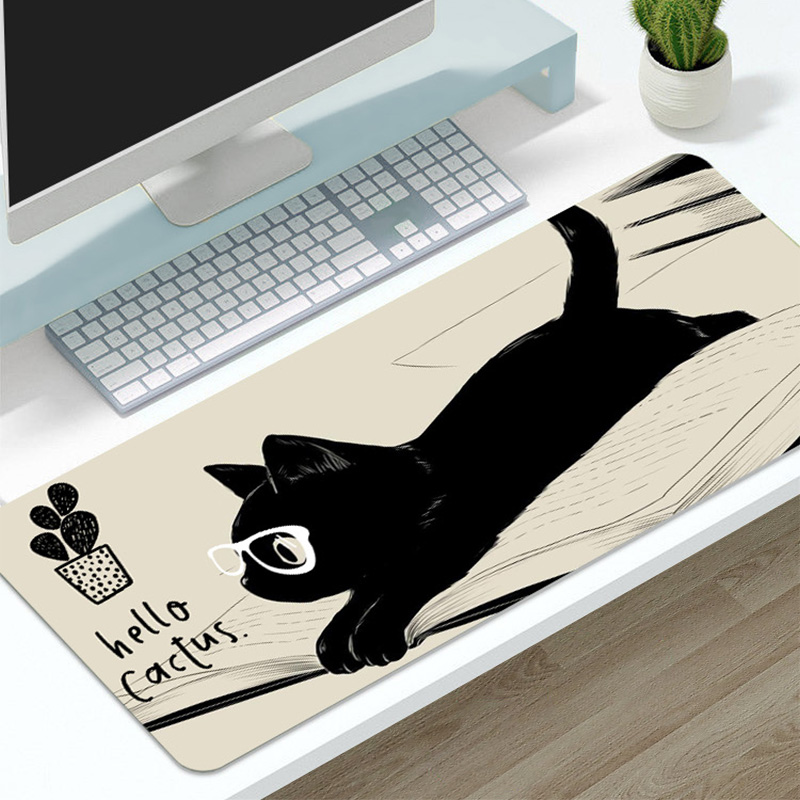 鼠标垫超大号创意呆萌黑猫卡通桌垫办公电脑键盘加厚小号软垫定制