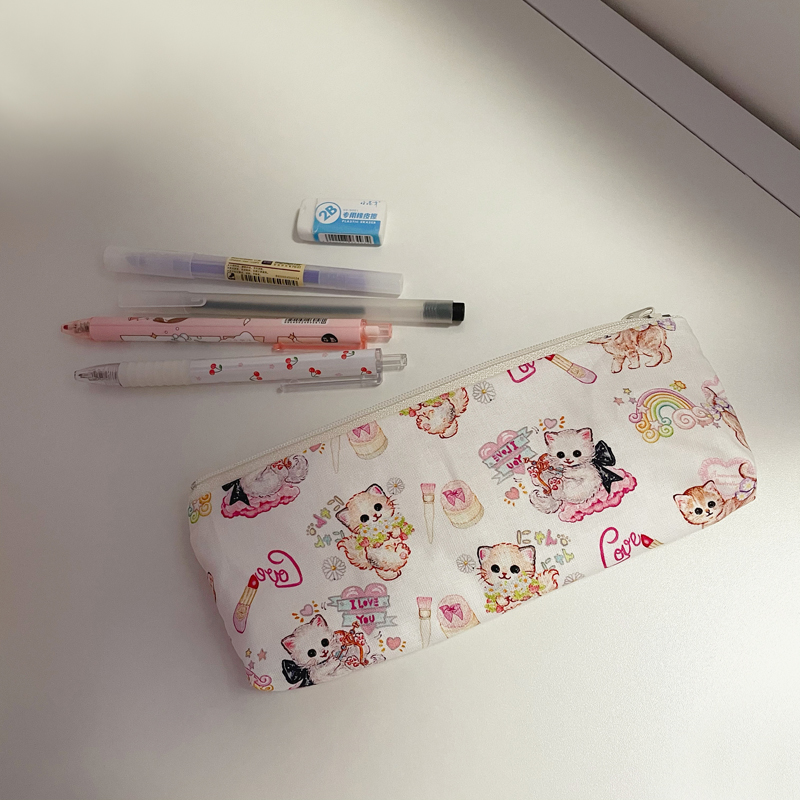 自制手工布艺学生笔袋卡通可爱猫咪文具笔盒女生收纳袋铅笔袋小包