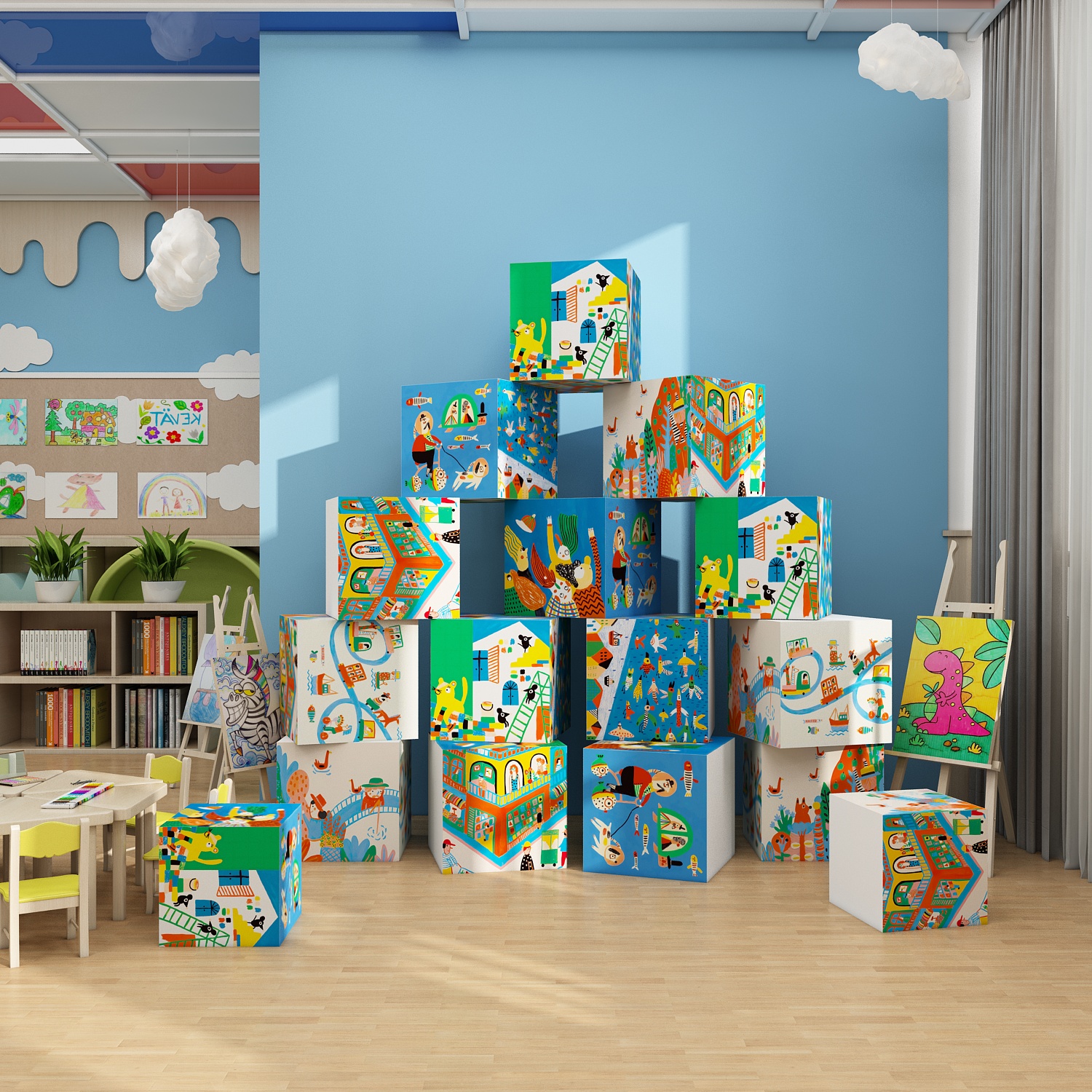 幼儿园环创主题墙面成品布置互动图书角阅读区装饰绘本馆kt板箱子