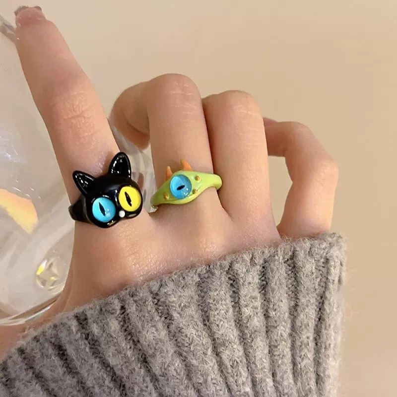 新款童趣可爱怪兽猫咪戒指女2023年潮时尚个性指环小众设计食指戒
