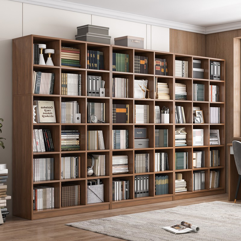 书架置物架落地靠墙胡桃木色书柜家用收纳柜图书馆客厅柜子储物柜