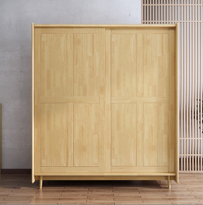 北欧全实木现代简约风格卧室家用衣橱大小户型两四门对开推拉衣柜