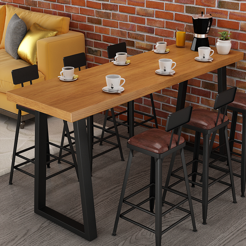 实木吧台桌家用阳台靠墙窄条桌奶茶店酒吧高脚桌椅组合商用长桌子