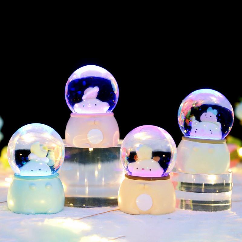 厂家现货星际乐园迷你水晶球树脂摆件卡通萌宠团子发光玻璃小水球