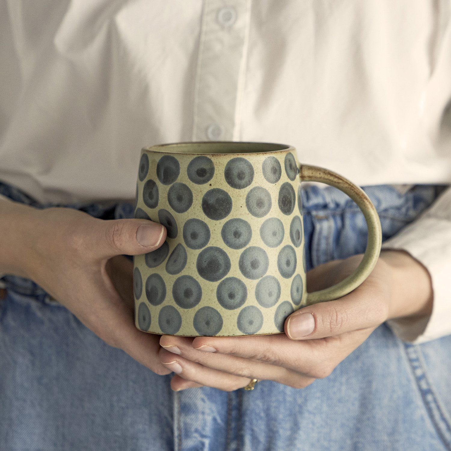 丹麦Bloomingville复古手绘蓝色波点Tinni陶瓷马克杯茶壶小茶杯子