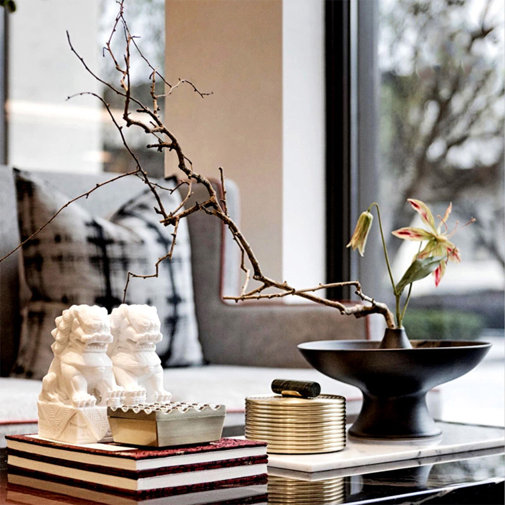 -EPin 逸品家居新中式样板房客厅搭配创意花艺软装摆件托盘饰品