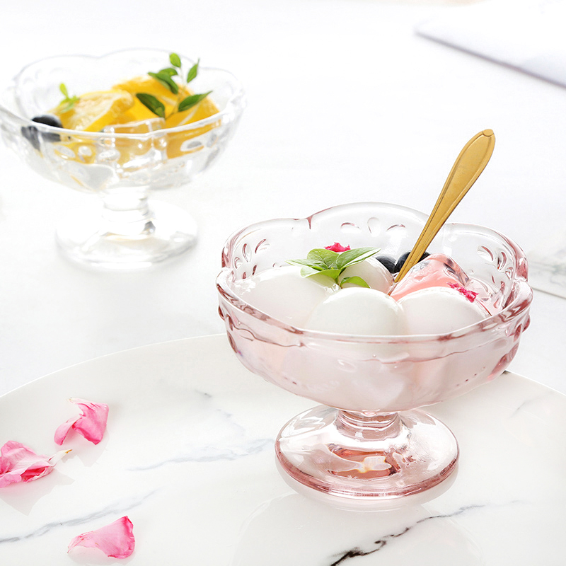 日式爱心欧式桃心形花瓣沙律碗高脚玻璃杯冰淇淋杯刻花雪糕沙拉杯
