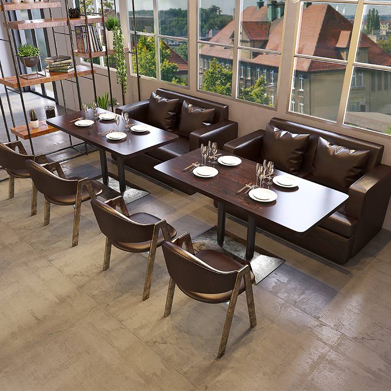 奶茶店沙发桌椅组合咖啡厅西餐厅复古做旧甜品店酒吧火锅店卡座
