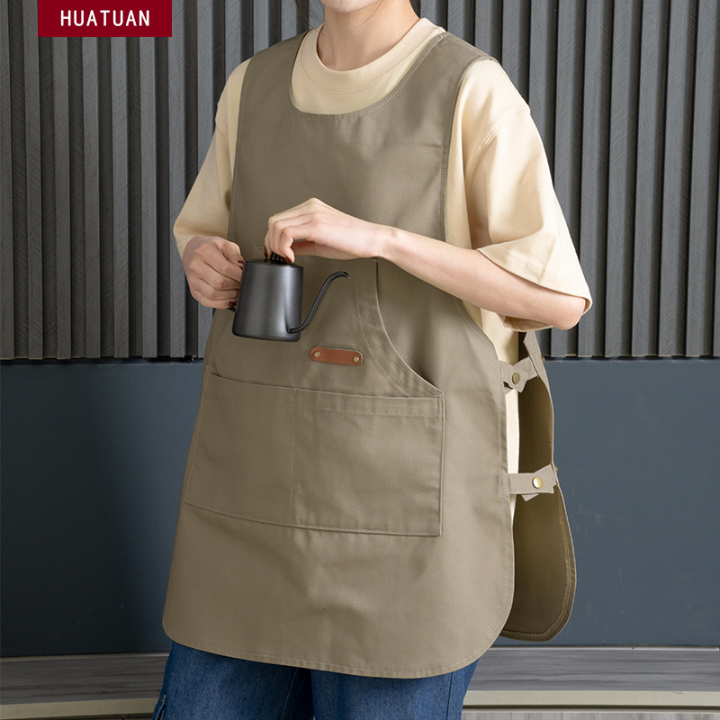 时尚帆布无袖马甲式罩衣围裙咖啡饭店超市餐厅工作服男女定制印字