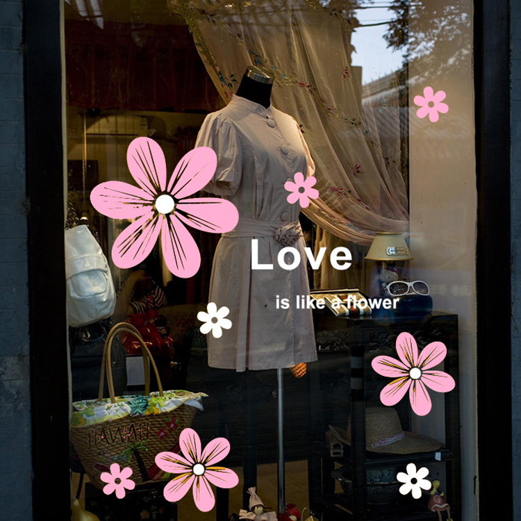 女装店铺橱窗玻璃门装饰贴纸 创意个性花朵奶茶门面推拉门窗布置