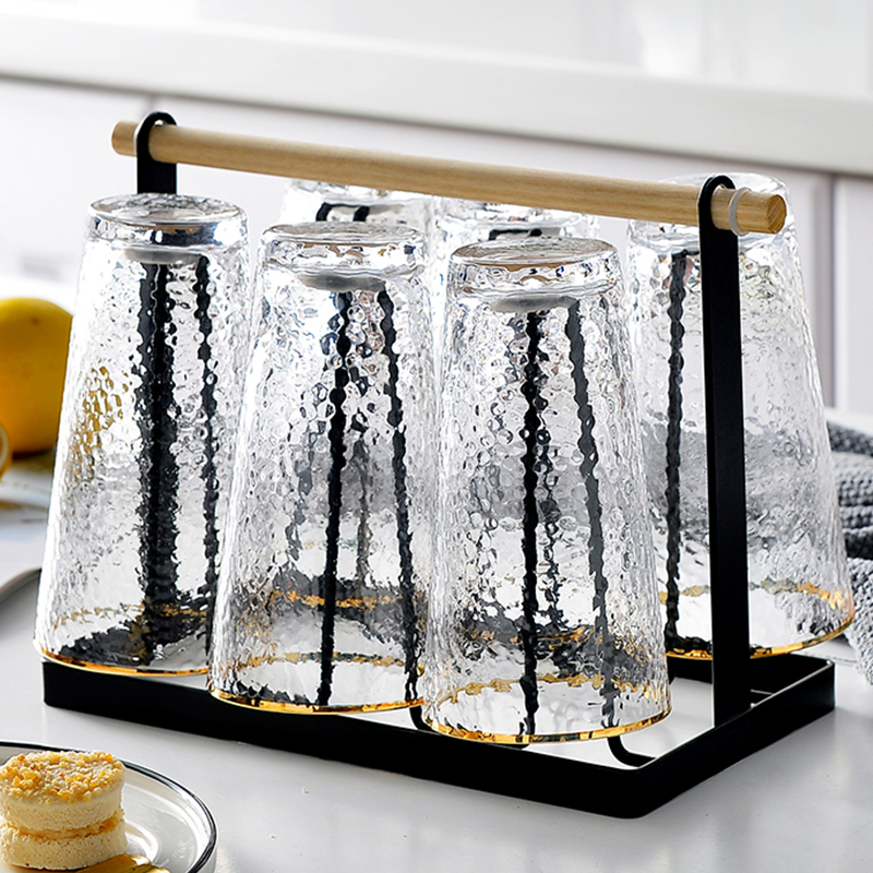 极速日式透明玻璃杯子水杯客厅家用玻璃杯套装金边喝水酒杯茶杯6