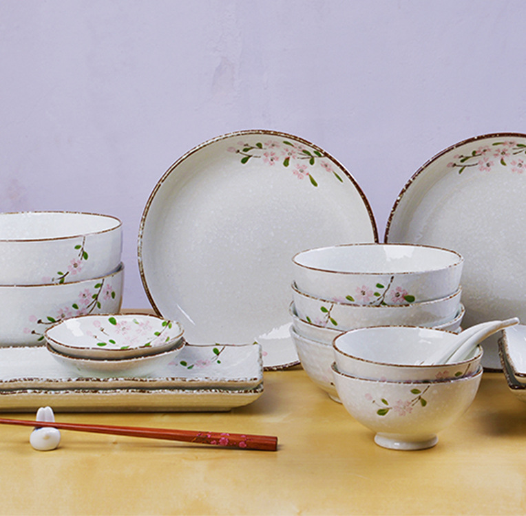 单卖 印象樱花系列 日式高温釉下彩陶瓷餐具 碗碟盘杯勺