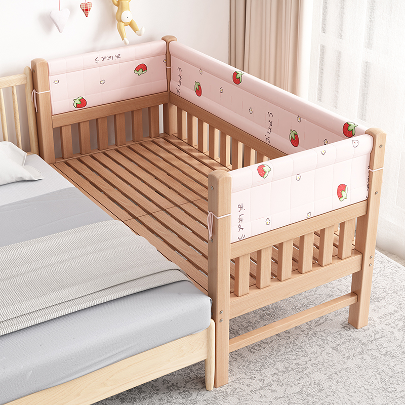 莱客森实木儿童拼接床可折叠加高护栏婴儿床加宽宝宝延边床小孩床