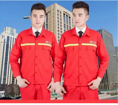 石油工作服套装男红色夏季长袖油田工服中石油劳保服