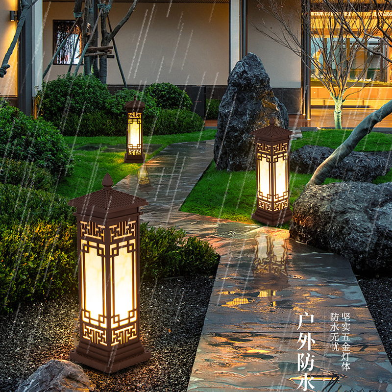 新中式四方草坪灯防水户外简约庭院灯景观室外家用别墅花园草地灯