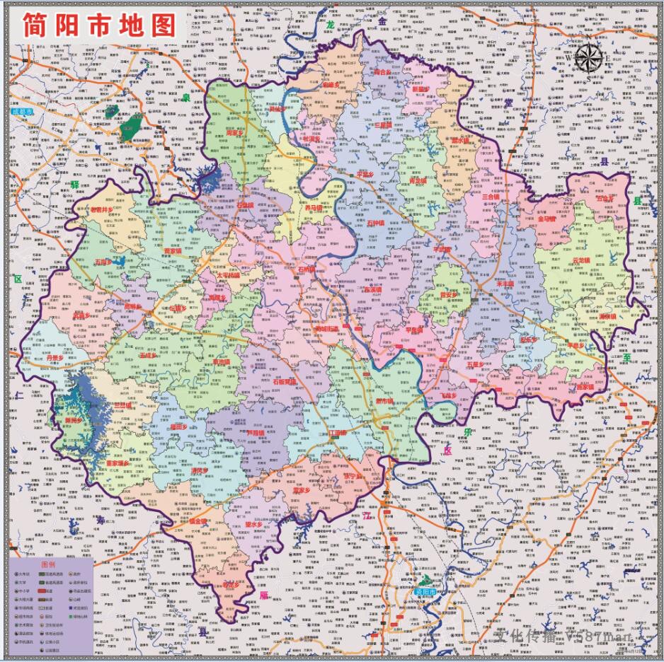 2020年6月四川成都市简阳市百度版地图行政交通旅游乡镇90x90cm