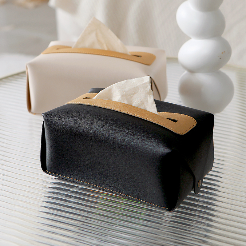 游梨黑白色现代简约轻奢纸巾盒客厅高档餐桌抽纸盒皮革纸抽盒