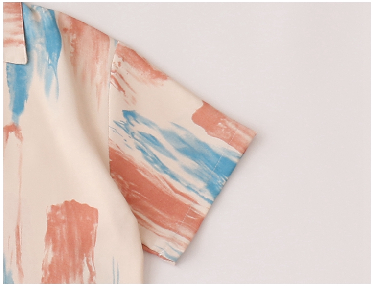 DuForm自制复古油画印花衬衫女2022夏季新款翻领宽松短袖雪纺上衣