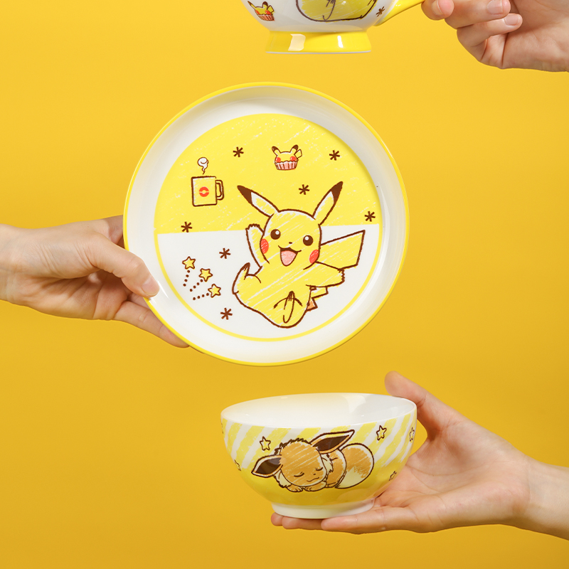 顺祥陶瓷碗碟套装家用宝可梦皮卡丘可爱卡通儿童学生餐具釉下彩