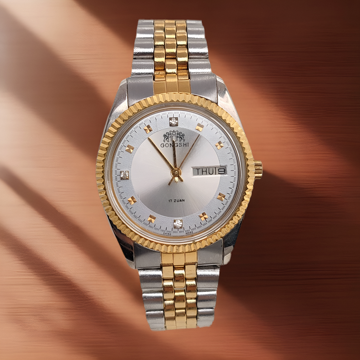 老国货库存广东产GONGSHI手动上弦机械表间金色复古商务收藏手表