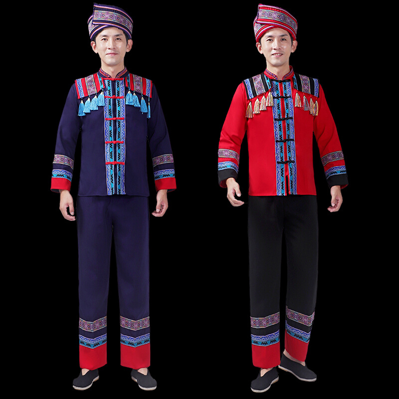 广西壮族少数民族服装男士民族风舞蹈服演出服三月三壮族民族服装