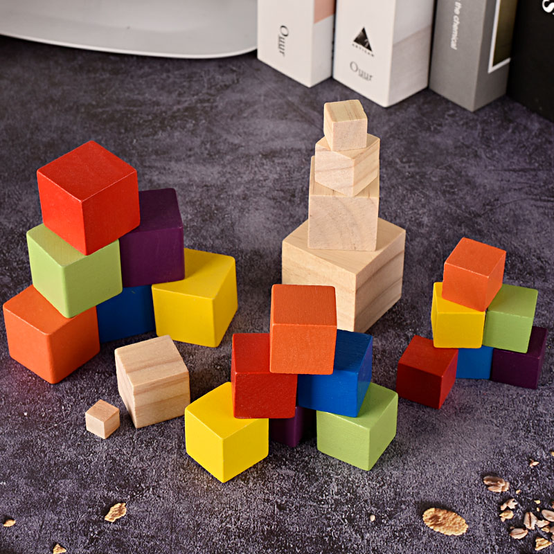 松木粒小木块DIY正方体学具彩色小木块正方形小方块儿童积木益智