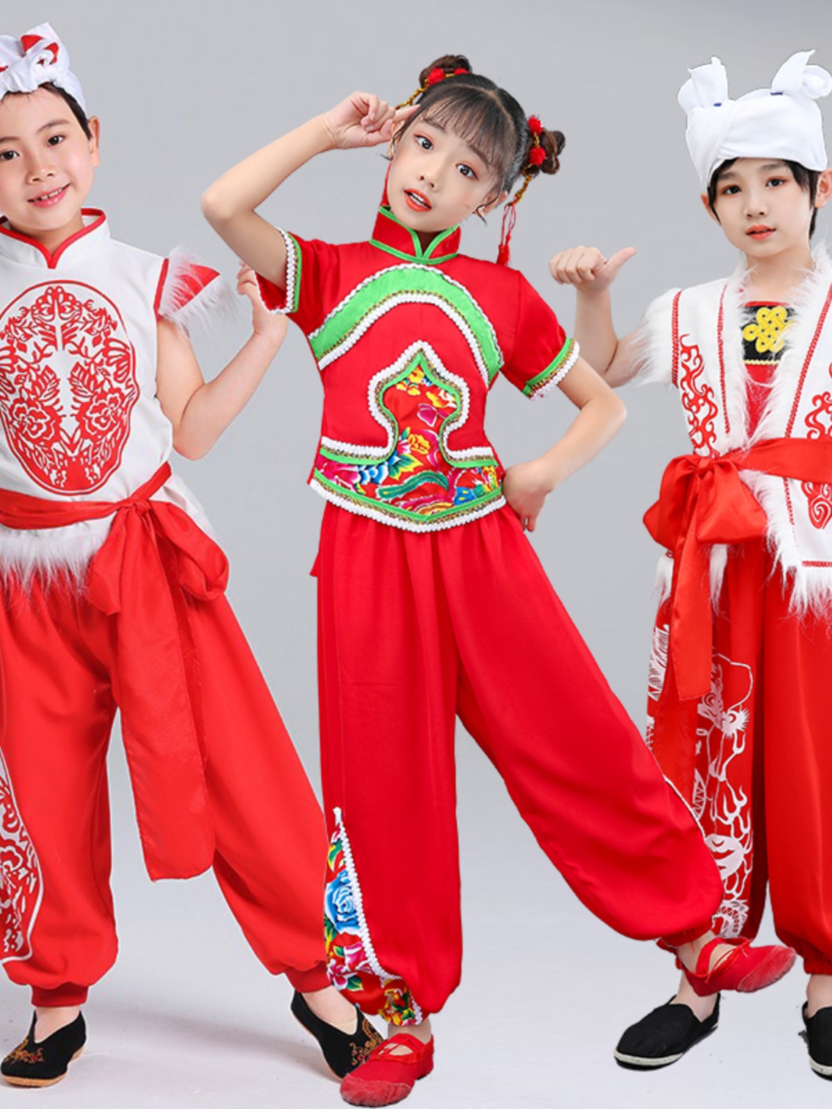 六一儿童安塞腰鼓服装中国风腰鼓秧歌演出服陕北民族舞打鼓表演服