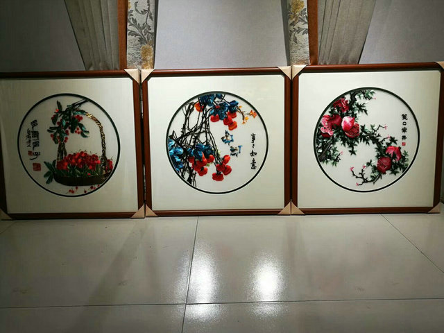苏州刺绣机绣仿手工餐厅带框成品装饰画挂画透纱丰收年年有余走廊