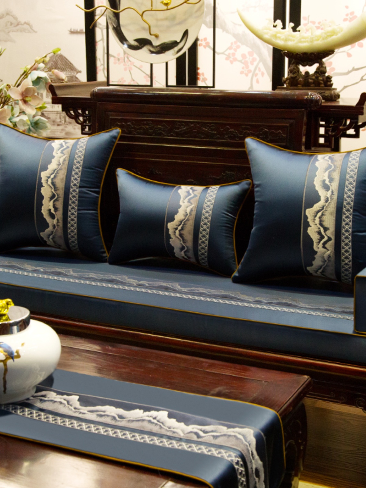 新中式红木沙发坐垫中式实木家具中国风坐垫套罗汉床刺绣垫子套罩