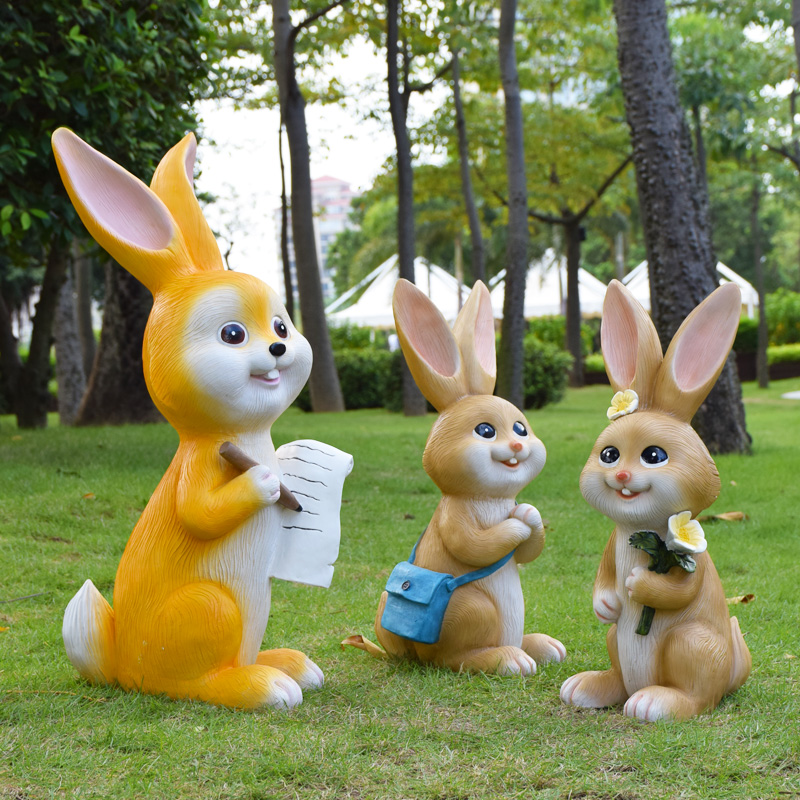 幼儿园儿童书店门口橱窗装饰品卡通动物兔子雕塑别墅庭院花园摆件