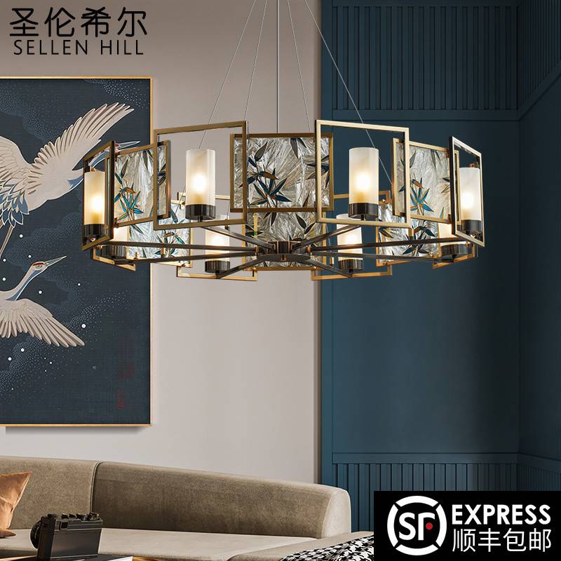 珐琅彩新中式吊灯客厅创意个性轻奢全铜灯禅意卧室餐厅中国风别墅