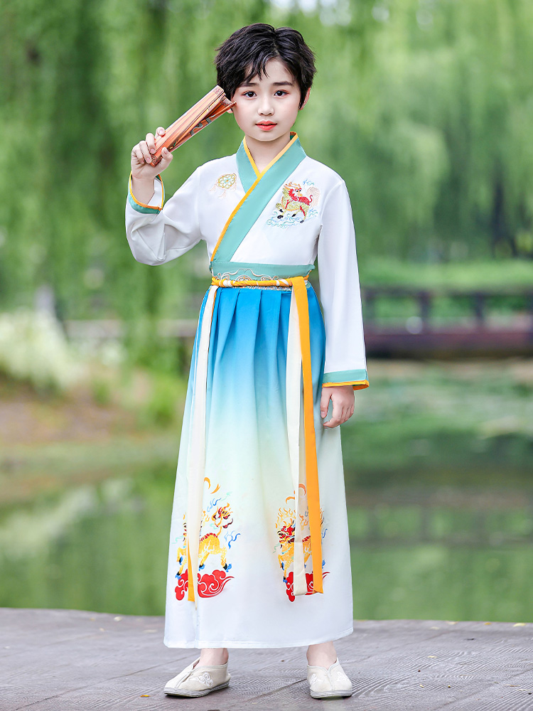正品儿童汉服国学古装男童汉服中国风书童女三字经儿童表演服装开