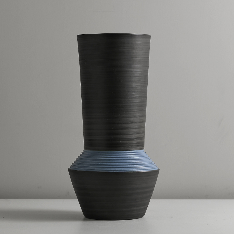 新品欧莫兰迪色陶瓷花瓶摆件客厅插干花创意艺术个性大口径瓶子黑