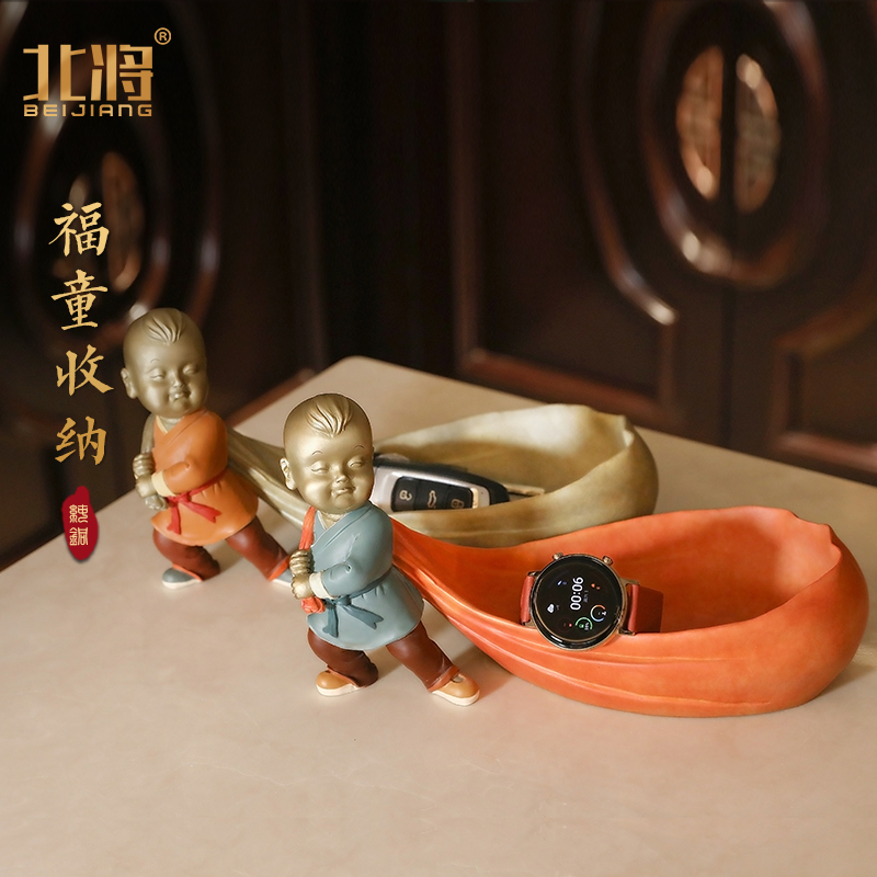 《福童收纳盘》书房玄关吉祥喜庆创意收纳桌面铜摆件中国风
