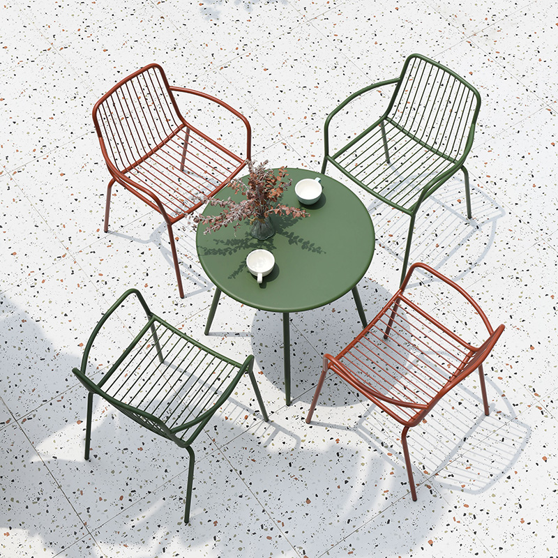 现代户外铁艺创意桌椅组合简约阳台北欧休闲花园茶几咖啡民宿餐椅