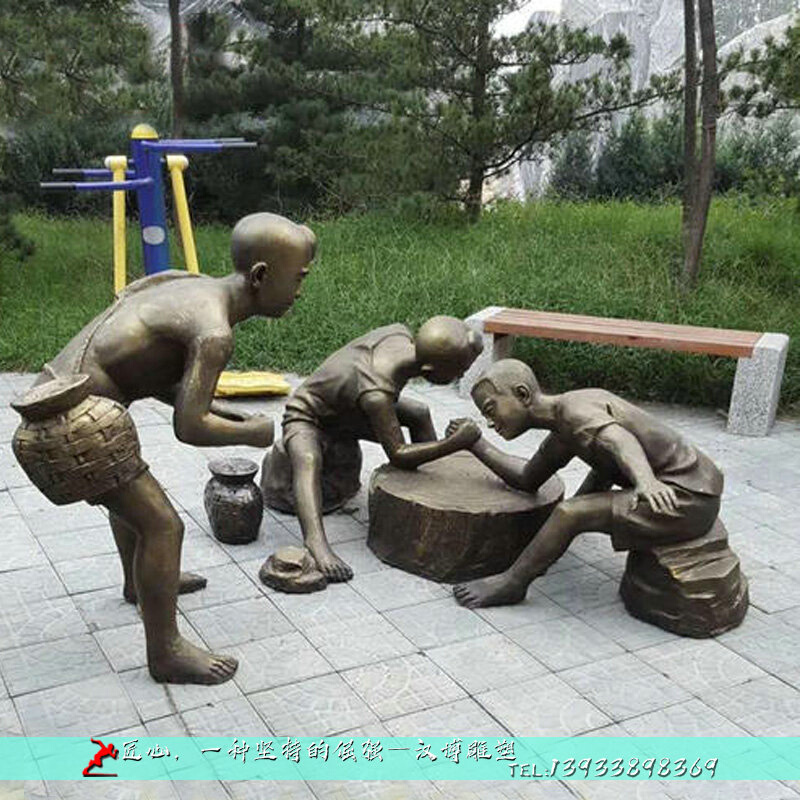 童趣文化掰手腕雕塑园林景观玻璃钢仿铜童拐雕塑校园小孩玩耍铜雕