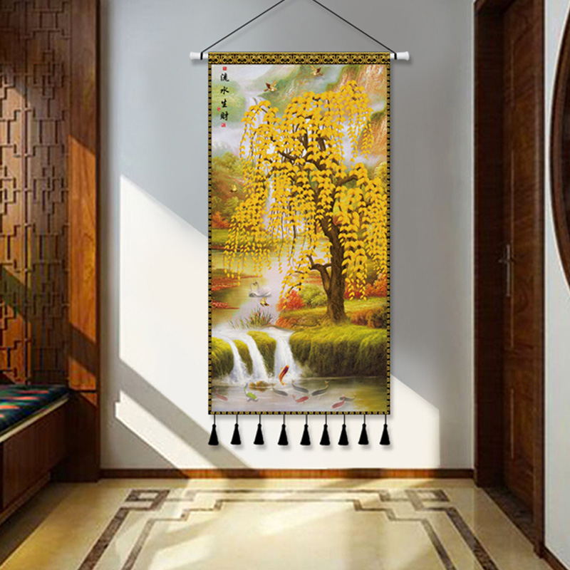 北欧挂毯布艺挂画中式中国风客厅入户玄关装饰布画超大竖版挂布