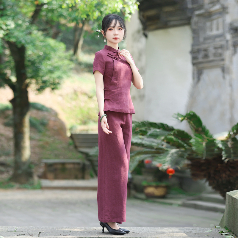筠雅职业套装女夏季新款休闲时尚修腰显瘦中国风搭配两件套24J029