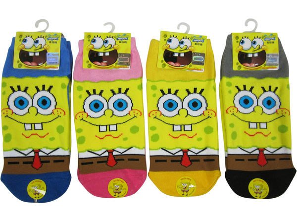 海绵宝宝 袜子3 双组 22-24cm台湾制造 Spongebob 棉袜 儿童 女生