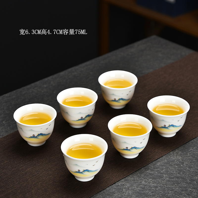 德化羊脂玉功夫茶杯描金品茗杯陶瓷主人杯白瓷家用茶具单杯小茶杯