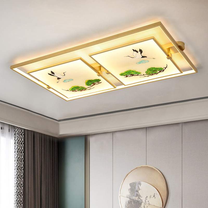 新款新中式吸顶灯中国风全铜珐琅彩圆形房间卧室灯茶室阳台灯