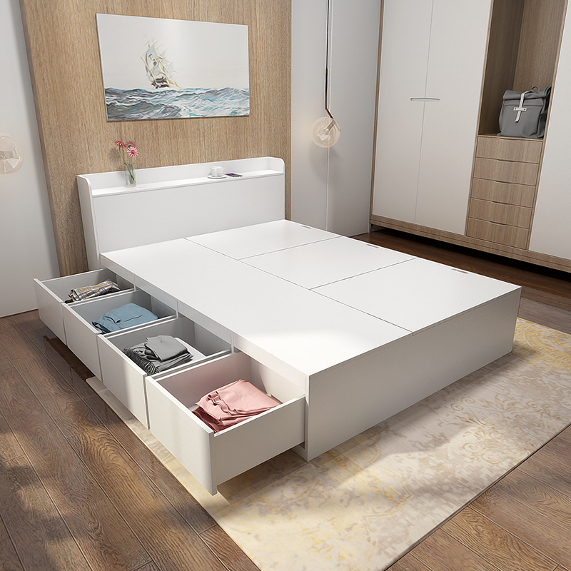 檀奥简约现代高箱床1.5米储物床1.8米双人床主卧抽屉收纳床板式床