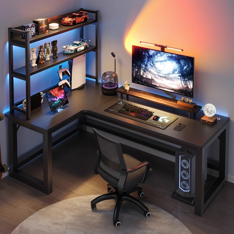 推荐转角碳纤维台式电脑桌家用双人书桌拐角桌子书架卧室办公桌电