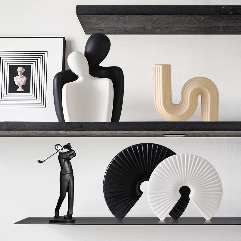 现代简约黑白抽象艺术摆件客厅玄关柜办公室书柜新房里家居装饰品