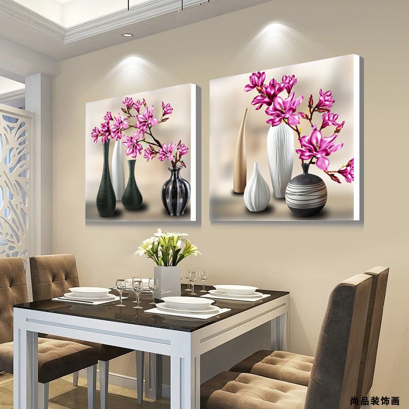 餐厅客厅装饰画现代简约饭厅餐桌双联水果酒杯花瓶画墙壁晶瓷挂画
