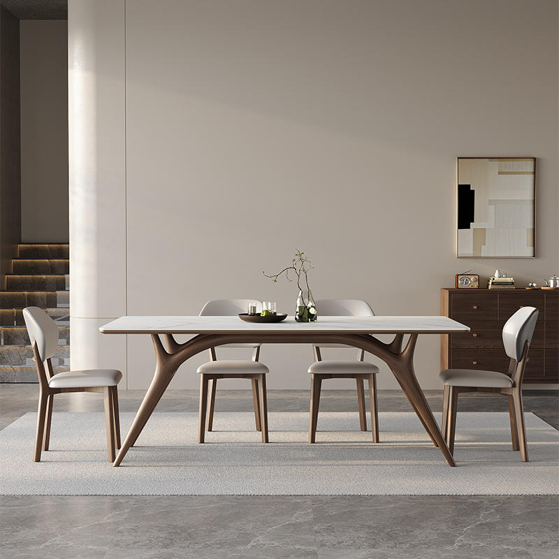 意式极简实木岩板餐桌家用小户型现代简约白蜡木长方形饭桌椅组合
