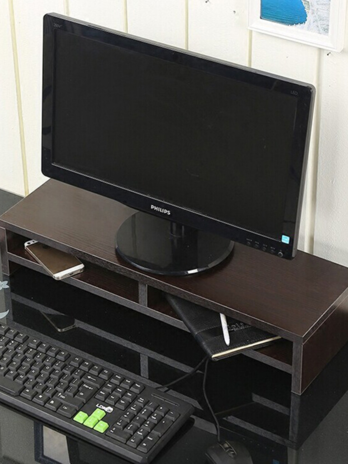 台式电脑增高架置物架面办公桌陈列架显示屏增高架收纳架键盘加厚