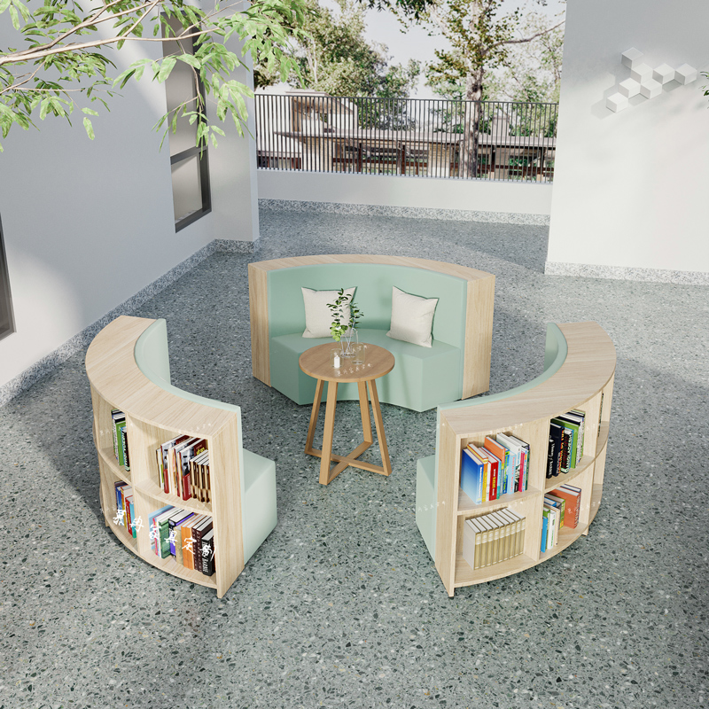 创意收纳书架图书馆沙发绘本馆阅读休息储物学校办公大厅弧异形