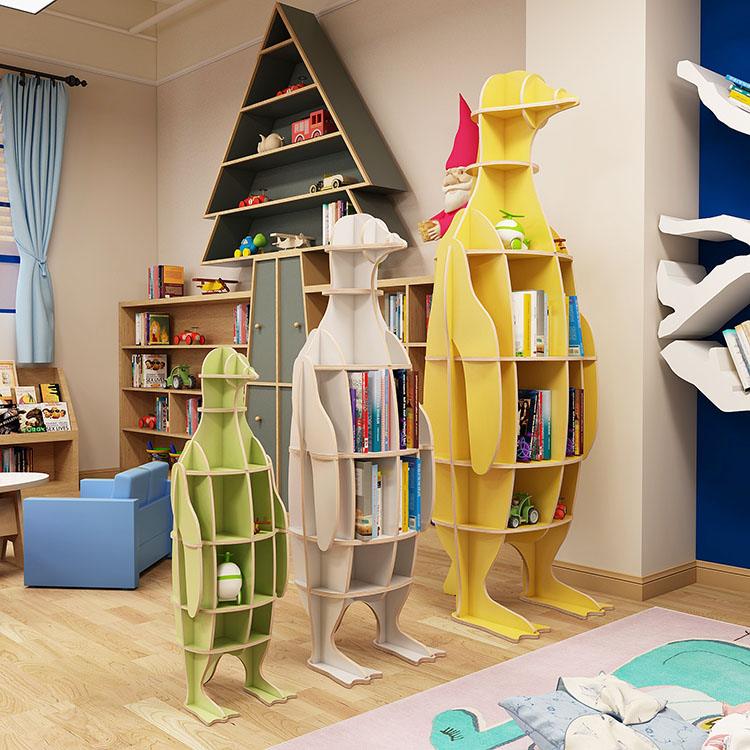 企鹅创意置物架落地动物造型装饰摆件图书馆儿童卡通书架主题展架