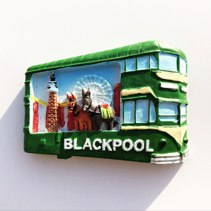 英国地标布莱克浦创意大巴车旅游纪念装饰卡通动漫简约磁性冰箱贴